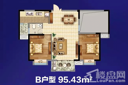 福锦中心广场9#楼B户型95㎡ 3室2厅1卫1厨