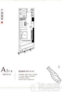 大唐名门印象1#A3户型1室1厅1卫44.61㎡ 1室1厅1卫1厨