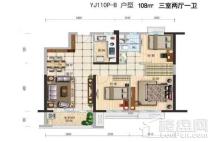 碧桂园凤凰城YJ110P-B户型 3室2厅1卫1厨