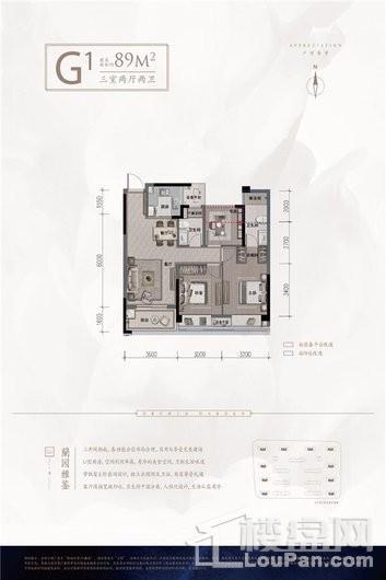 绿城华景川蘭园G1户型 3室1厅2卫1厨