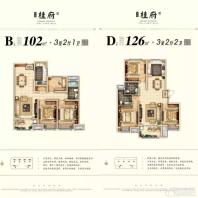 B102㎡三室两厅一卫、D126㎡户型三室两厅两卫