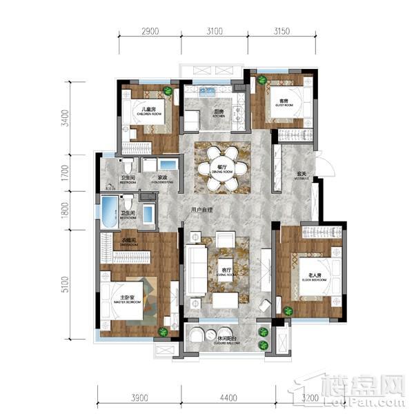 保利云禧洋房135平户型 4室2厅2卫1厨