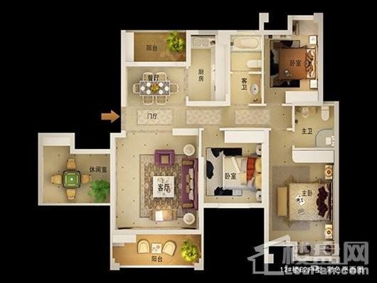 浠水金桂城商业E2彩色平面布置图 3室2厅2卫1厨