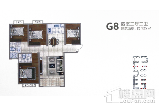 南水巴黎阳光G8户型 4室2厅2卫1厨