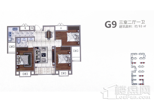 南水巴黎阳光G9户型 2室2厅1卫1厨