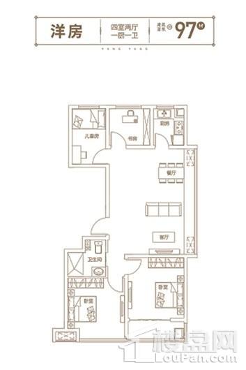 文德凯旋门洋房97㎡户型 4室2厅1卫1厨