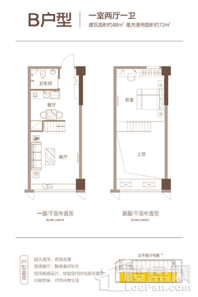 唯美·创想城B户型 1室2厅1卫1厨