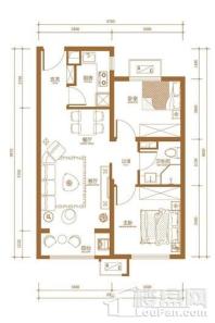 万科公园大道D1户型 2室2厅1卫1厨