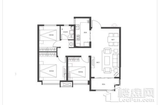 当代惠尔·满堂悦MOMΛ102/104平户型 3室2厅1卫1厨
