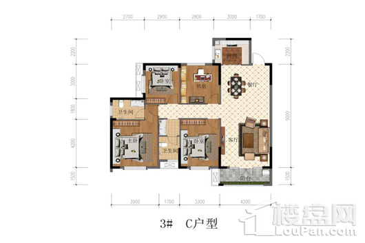 中亨世纪金源3#楼1单元3号户型 4室2厅2卫1厨