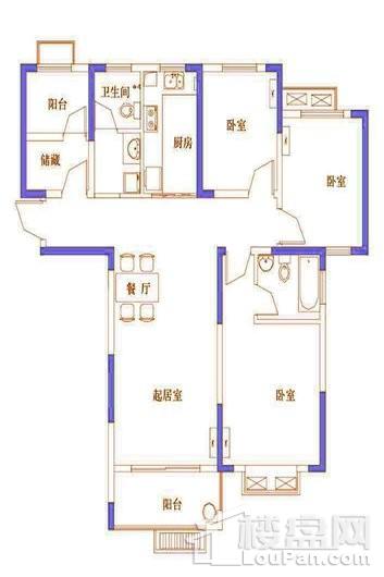 奥青城A2户型120平米 4室2厅1卫1厨