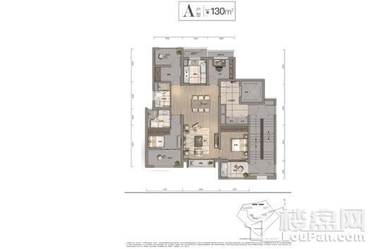 万科未来广场A户型130平 4室2厅2卫1厨