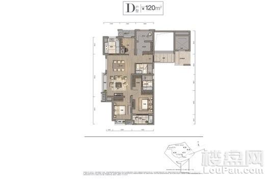 万科未来广场D户型120平 4室2厅2卫1厨