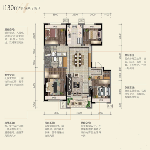 万科翡翠四季130平4室2厅2卫