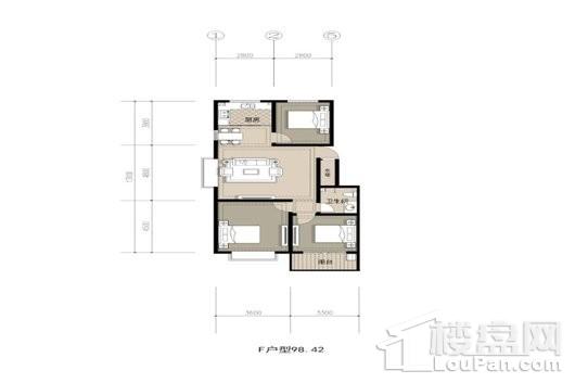 朗润花园F户型98.42 3室1卫