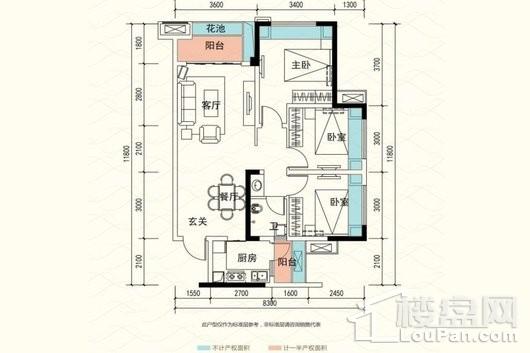 置信逸都·仁湖花园·江庭A3标准层结构图 3室2厅1卫1厨