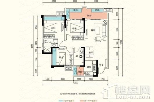 置信逸都·仁湖花园·江庭B4标准层结构图 3室2厅2卫1厨