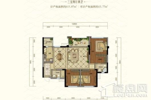 置信逸都·仁湖花园·江庭B6装修建议图 3室2厅2卫1厨