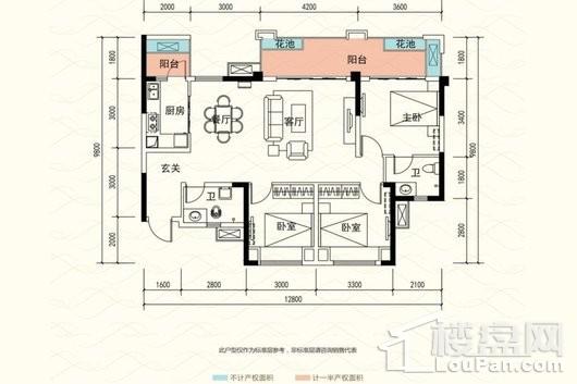 置信逸都·仁湖花园·江庭B6标准层结构图 3室2厅2卫1厨