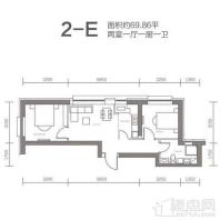 69.86平2室1厅1厨1卫 2-E户型