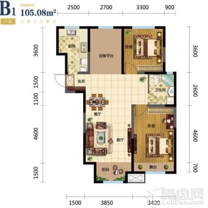 105平3室2厅1卫B1户型