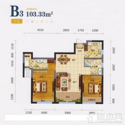 103平2室2厅2卫B3户型