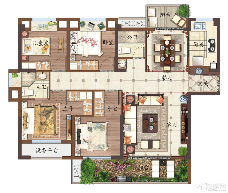 景园合著F户型120㎡ 四室两厅两卫 4室2厅2卫1厨