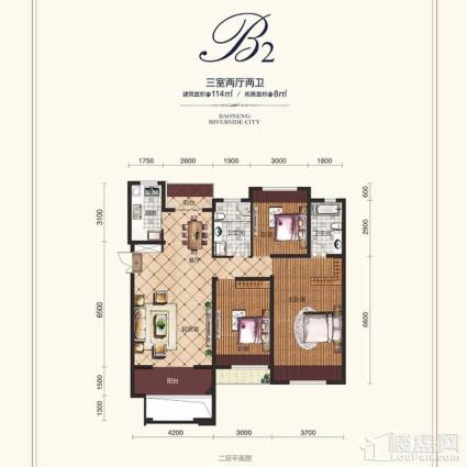 114平3室2厅2卫B2户型