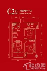 新城壹号C2户型 2室2厅1卫1厨