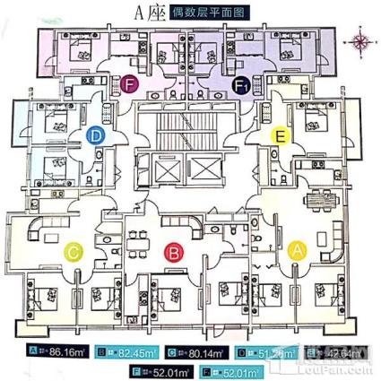 42.64-86.16平A座偶数层平面图