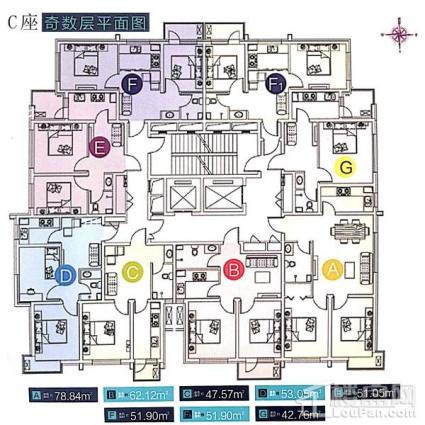 42.76-78.84平C座奇数层平面图