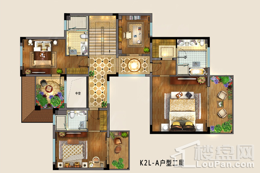 富力湾K2沙滩双拼别墅（硬装）A户型2层 6室2厅5卫1厨