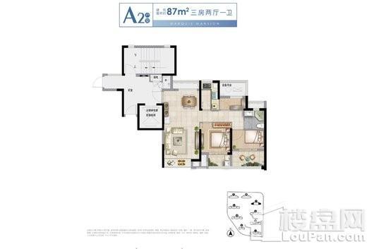 保亿未来风景里高层87平户型 3室2厅1卫1厨