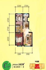 北山壹号院C户型 2室2厅1卫1厨