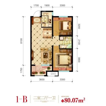 荣盛锦绣天地高层80平2室2厅1卫户型图