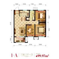 荣盛锦绣天地高层99平3室2厅1卫户型图