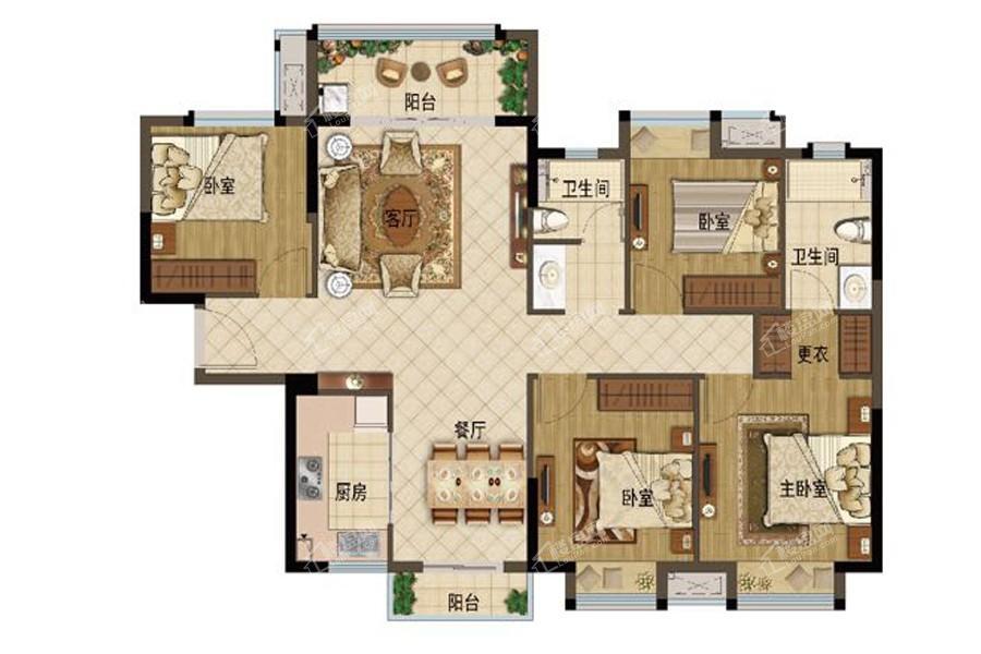 中梁荣誉城心首府C2户型 4室2厅2卫1厨