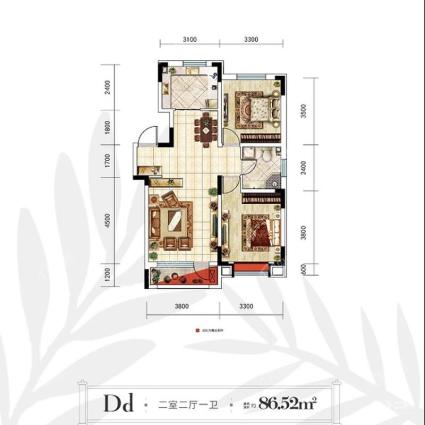 中港城永安嘉苑洋房86.52平2室2厅1卫Dd户型