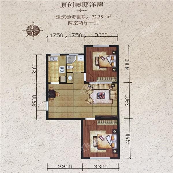 瑞士风情小镇三期铂邸多层72.382室2厅1卫H3户型