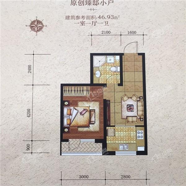 瑞士风情小镇三期铂邸多层46.93平1室1厅1卫G2户型