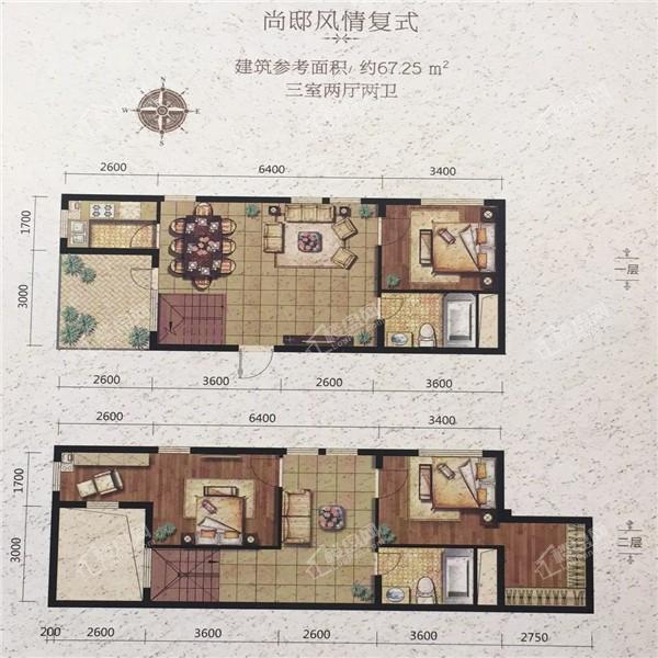 瑞士风情小镇三期铂邸高层67.25平3室2厅2卫 C户型