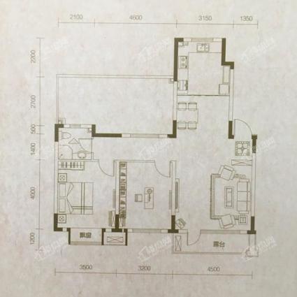 新加坡花园洋房90平2室2厅1卫Y1-d户型