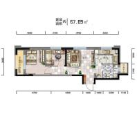 阳光100凤凰湾高层67.69平2室2厅1卫