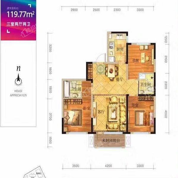 广厦绿园119.77平3室2厅2卫 F2户型