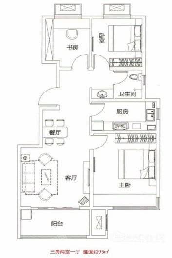 绿地天中城际空间站95 3室2厅1卫1厨