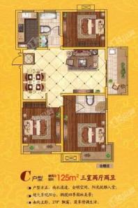 万洋·首府C户型建筑面积约125㎡三室两厅两卫 3室2厅2卫1厨