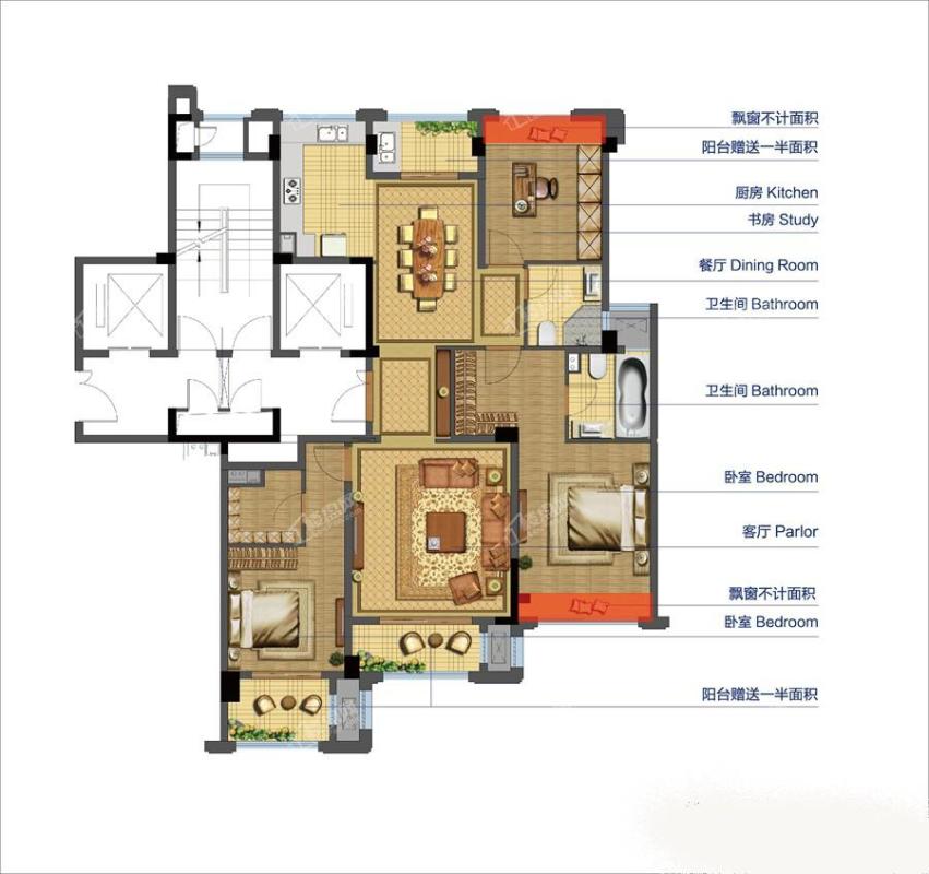 E  140平方米 3房2厅2卫