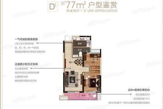 联发红墅东方别墅D1户型 2室2厅1卫1厨