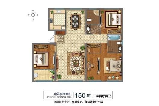 汉唐公馆C户型 3室2厅2卫1厨