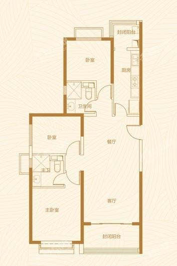 威海恒大海上帝景B户型 3室2厅2卫1厨